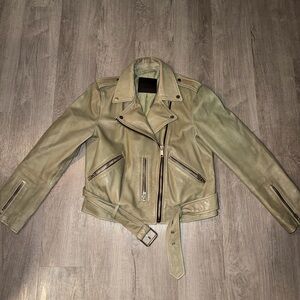 ALLSAINTS Balfern Lamb Leather Jacket Sage Green US 10